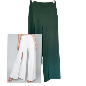 BEBE Green Wide Leg Front Slit Pants